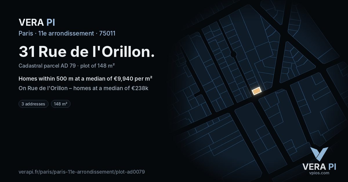 31 Rue de l'Orillon, 11e arrondissement at night – the plot lit, the parcels around coloured by the prices near them