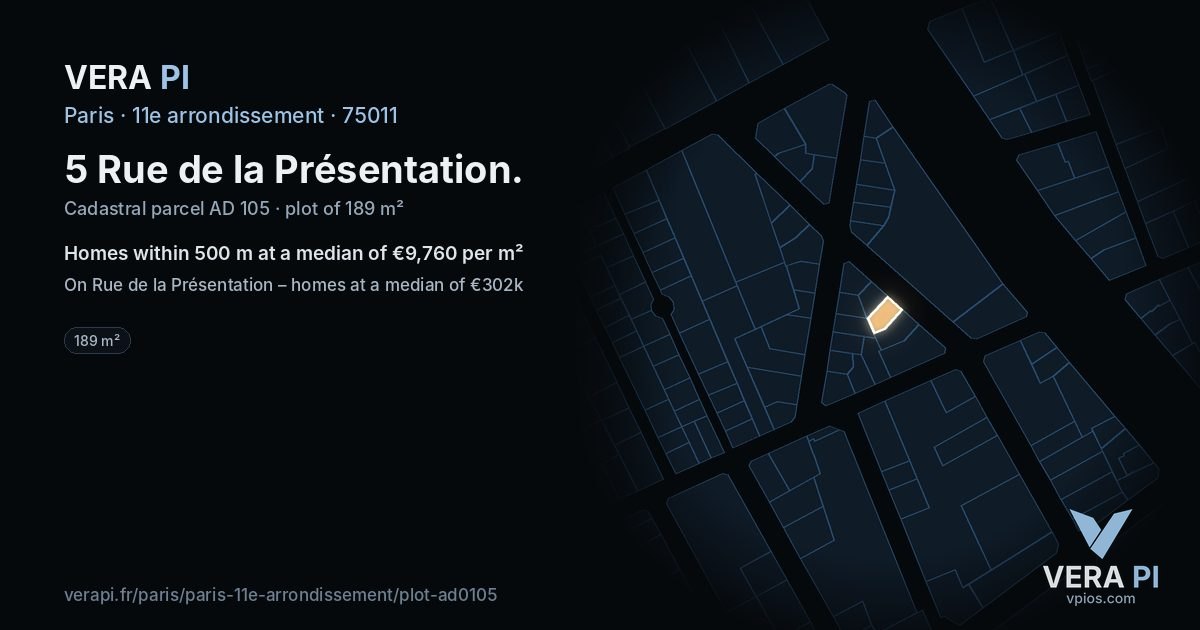 5 Rue de la Présentation, 11e arrondissement at night – the plot lit, the parcels around coloured by the prices near them