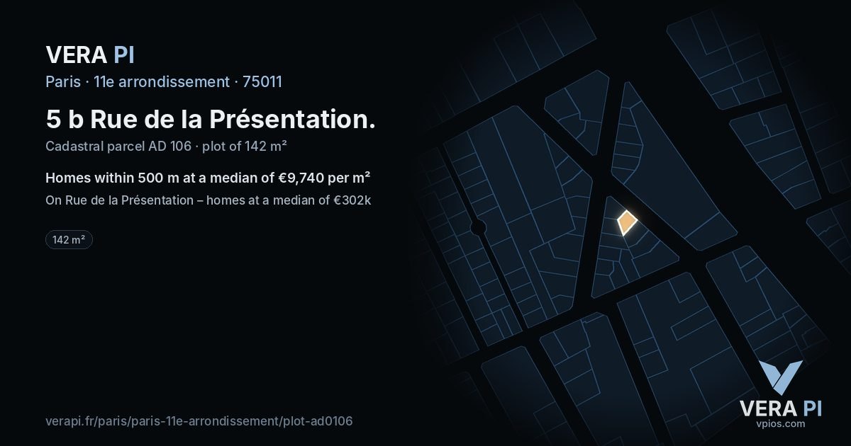5 b Rue de la Présentation, 11e arrondissement at night – the plot lit, the parcels around coloured by the prices near them