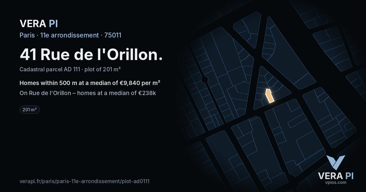 41 Rue de l'Orillon, 11e arrondissement at night – the plot lit, the parcels around coloured by the prices near them