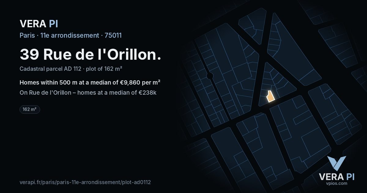 39 Rue de l'Orillon, 11e arrondissement at night – the plot lit, the parcels around coloured by the prices near them
