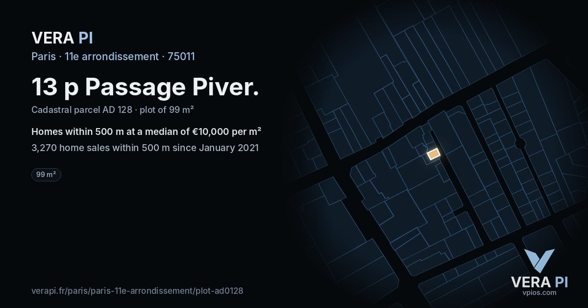 13 p Passage Piver, 11e arrondissement at night – the plot lit, the parcels around coloured by the prices near them