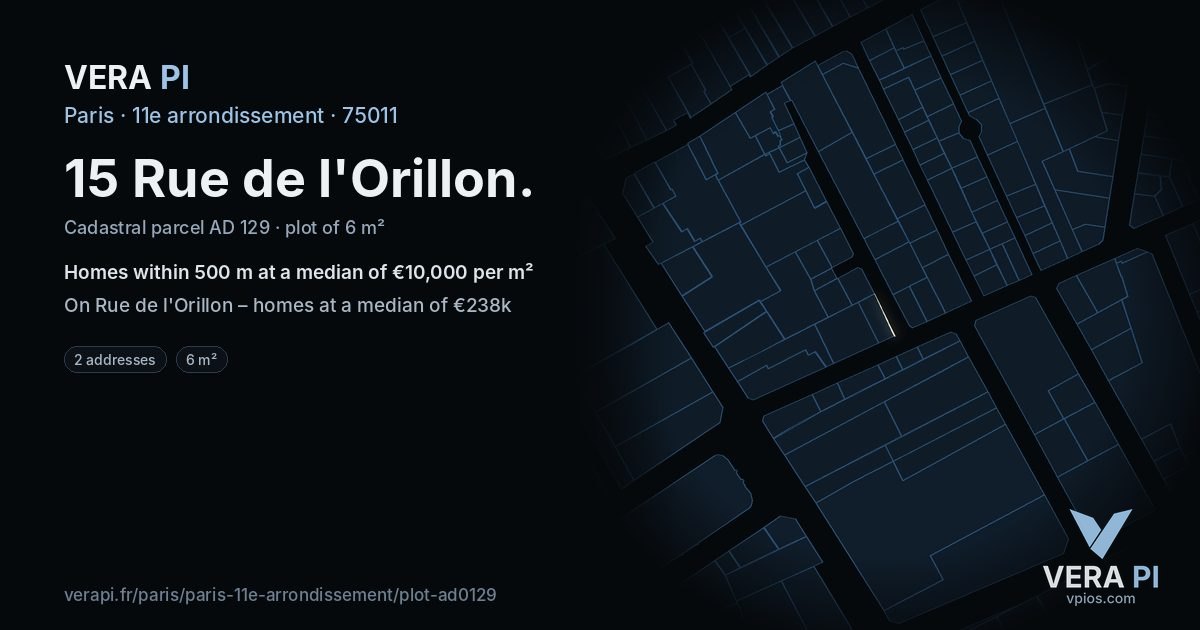 15 Rue de l'Orillon, 11e arrondissement at night – the plot lit, the parcels around coloured by the prices near them