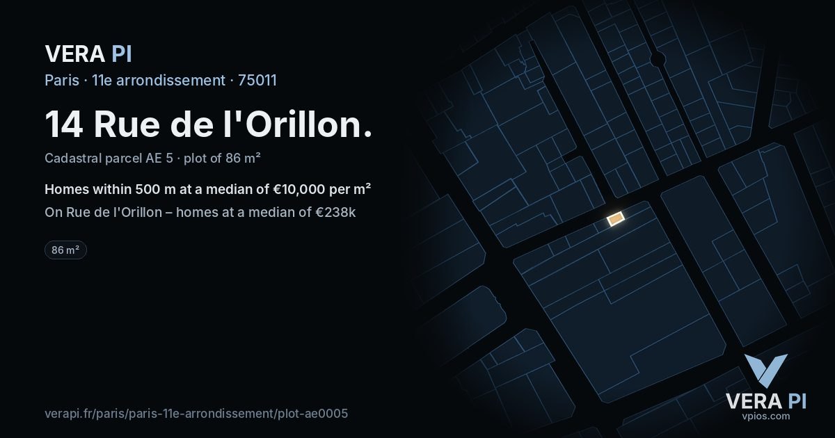 14 Rue de l'Orillon, 11e arrondissement at night – the plot lit, the parcels around coloured by the prices near them