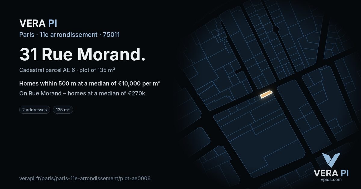 31 Rue Morand, 11e arrondissement at night – the plot lit, the parcels around coloured by the prices near them