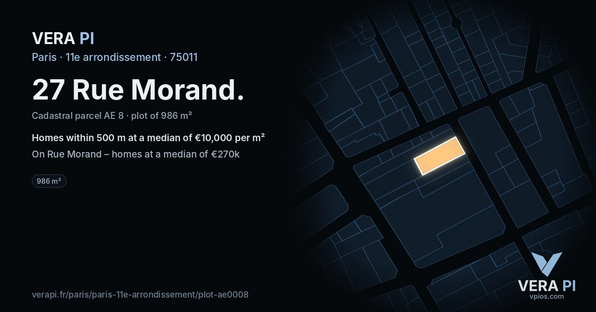 27 Rue Morand, 11e arrondissement at night – the plot lit, the parcels around coloured by the prices near them