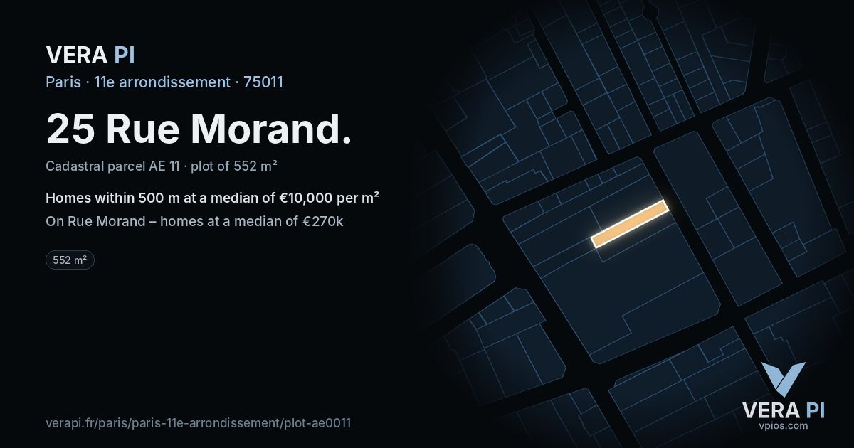 25 Rue Morand, 11e arrondissement at night – the plot lit, the parcels around coloured by the prices near them