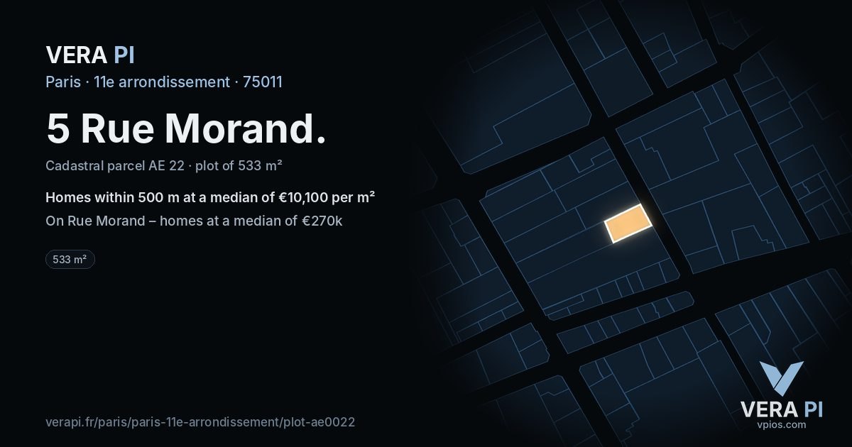 5 Rue Morand, 11e arrondissement at night – the plot lit, the parcels around coloured by the prices near them