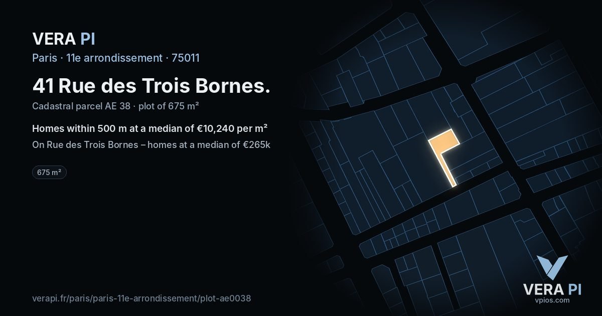 41 Rue des Trois Bornes, 11e arrondissement at night – the plot lit, the parcels around coloured by the prices near them