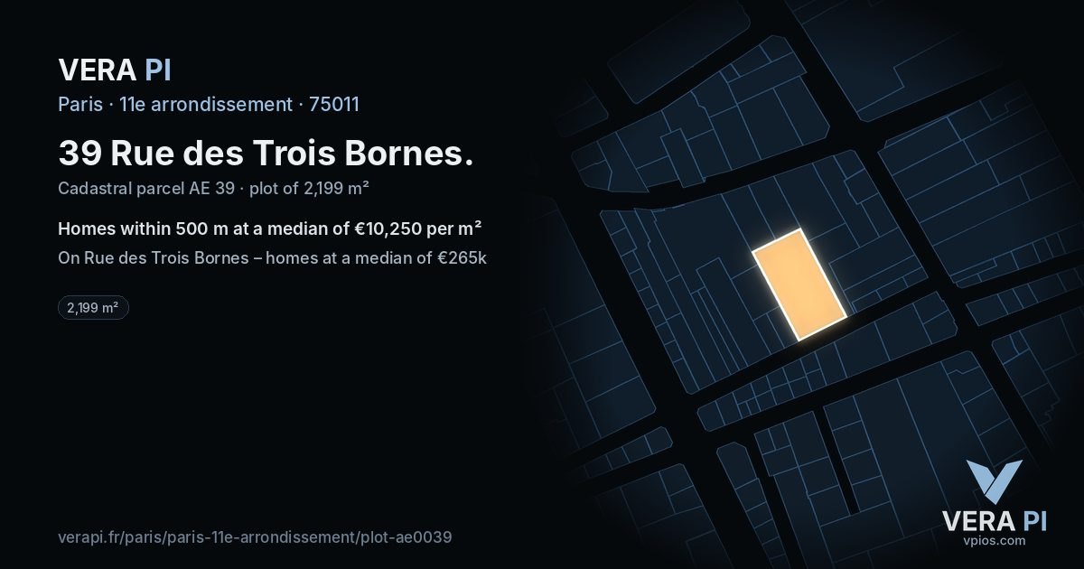 39 Rue des Trois Bornes, 11e arrondissement at night – the plot lit, the parcels around coloured by the prices near them