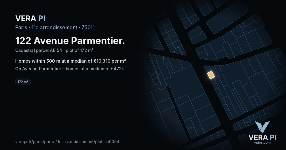 122 Avenue Parmentier, 11e arrondissement at night – the plot lit, the parcels around coloured by the prices near them