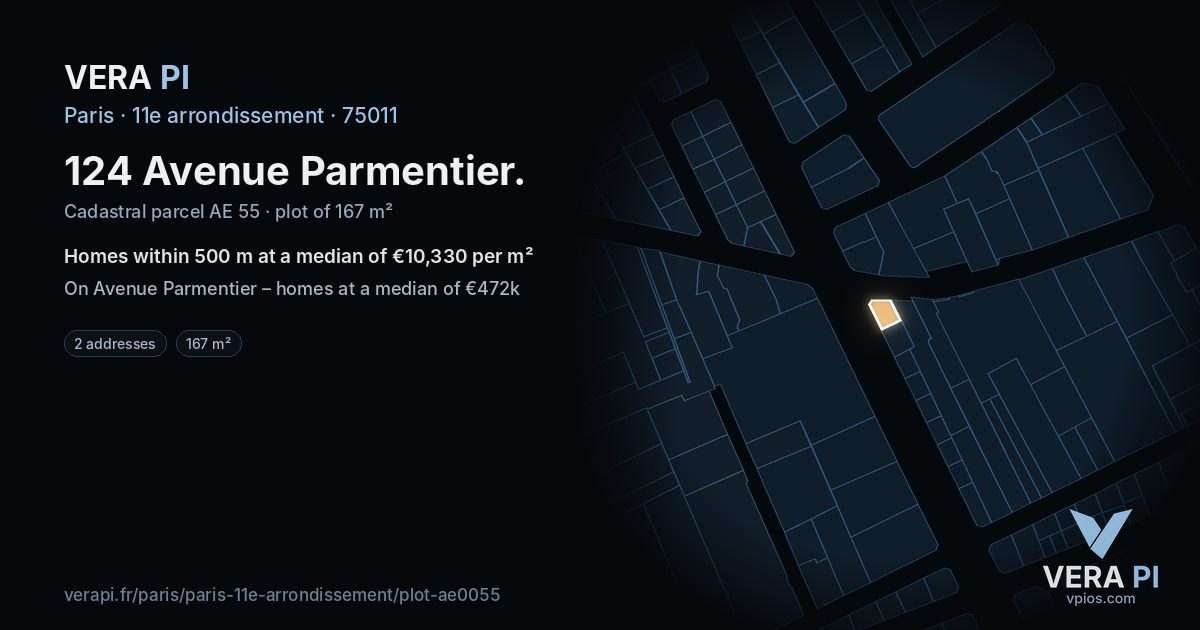 124 Avenue Parmentier, 11e arrondissement at night – the plot lit, the parcels around coloured by the prices near them