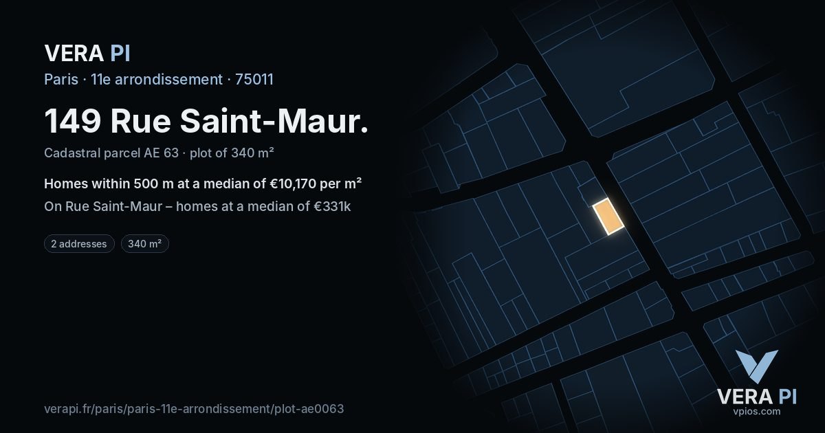 149 Rue Saint-Maur, 11e arrondissement at night – the plot lit, the parcels around coloured by the prices near them