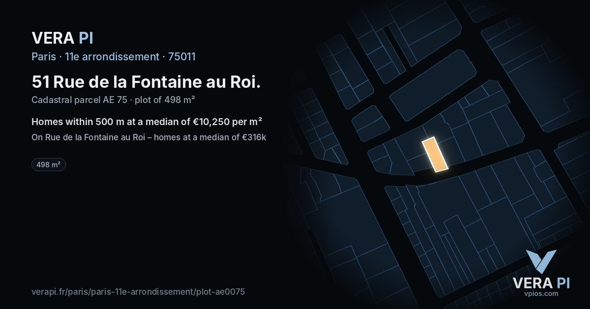 51 Rue de la Fontaine au Roi, 11e arrondissement at night – the plot lit, the parcels around coloured by the prices near them