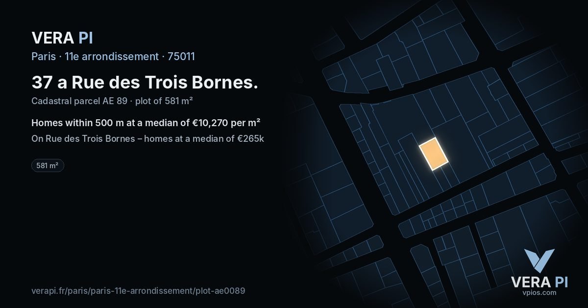 37 a Rue des Trois Bornes, 11e arrondissement at night – the plot lit, the parcels around coloured by the prices near them