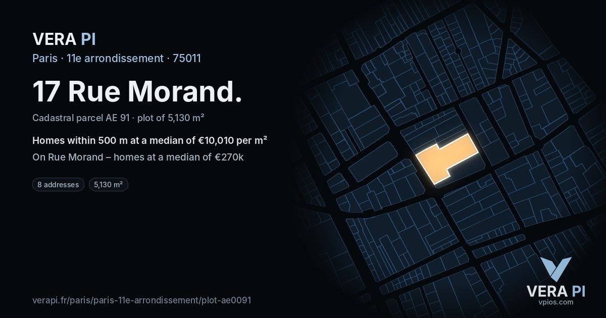 17 Rue Morand, 11e arrondissement at night – the plot lit, the parcels around coloured by the prices near them