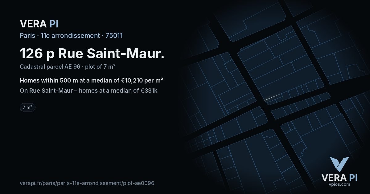 126 p Rue Saint-Maur, 11e arrondissement at night – the plot lit, the parcels around coloured by the prices near them