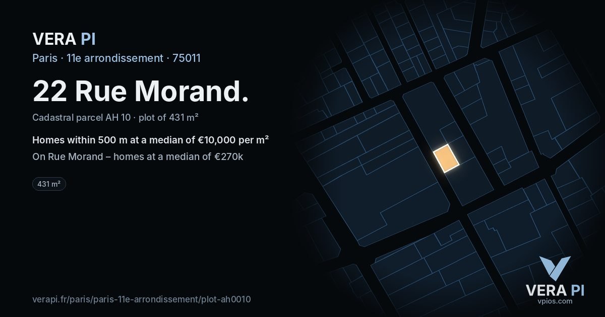 22 Rue Morand, 11e arrondissement at night – the plot lit, the parcels around coloured by the prices near them