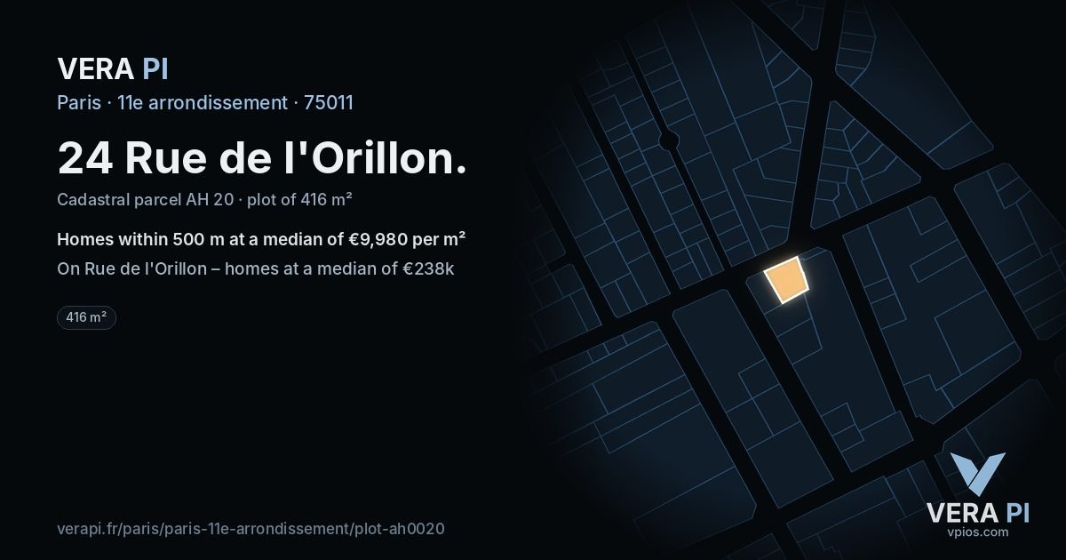 24 Rue de l'Orillon, 11e arrondissement at night – the plot lit, the parcels around coloured by the prices near them