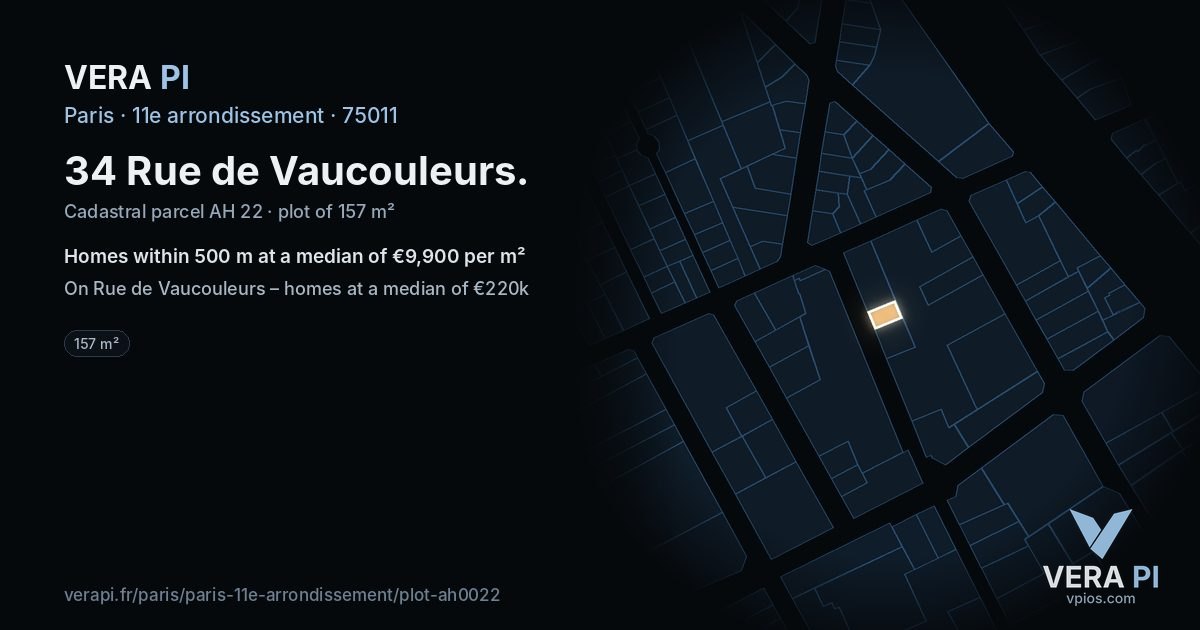 34 Rue de Vaucouleurs, 11e arrondissement at night – the plot lit, the parcels around coloured by the prices near them