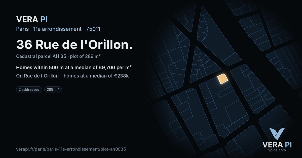 36 Rue de l'Orillon, 11e arrondissement at night – the plot lit, the parcels around coloured by the prices near them