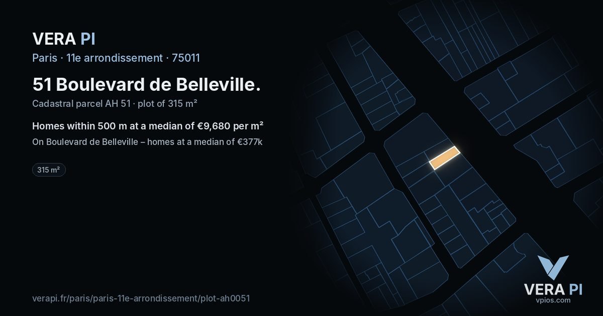 51 Boulevard de Belleville, 11e arrondissement at night – the plot lit, the parcels around coloured by the prices near them