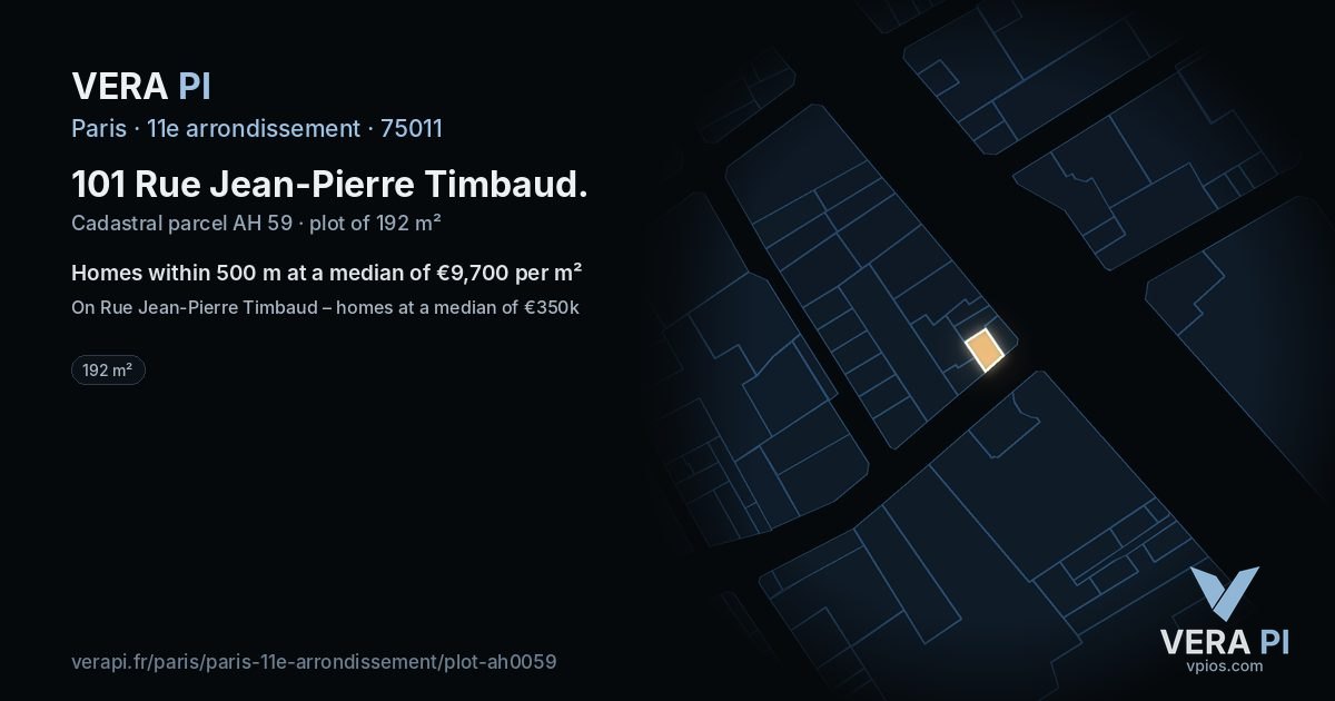 101 Rue Jean-Pierre Timbaud, 11e arrondissement at night – the plot lit, the parcels around coloured by the prices near them