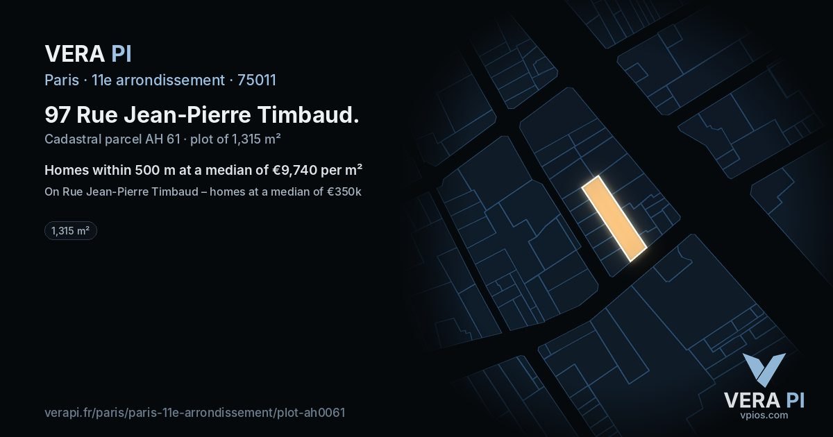 97 Rue Jean-Pierre Timbaud, 11e arrondissement at night – the plot lit, the parcels around coloured by the prices near them