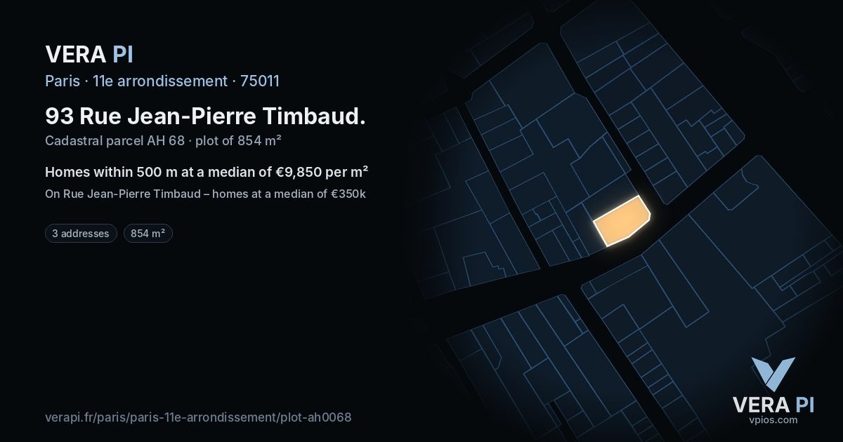 93 Rue Jean-Pierre Timbaud, 11e arrondissement at night – the plot lit, the parcels around coloured by the prices near them