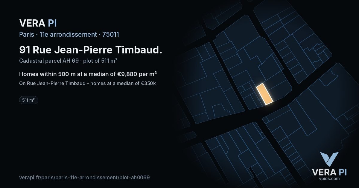 91 Rue Jean-Pierre Timbaud, 11e arrondissement at night – the plot lit, the parcels around coloured by the prices near them