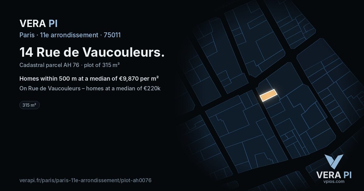 14 Rue de Vaucouleurs, 11e arrondissement at night – the plot lit, the parcels around coloured by the prices near them