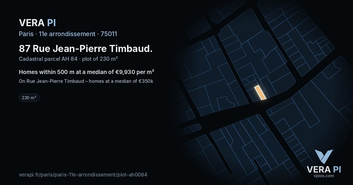 87 Rue Jean-Pierre Timbaud, 11e arrondissement at night – the plot lit, the parcels around coloured by the prices near them