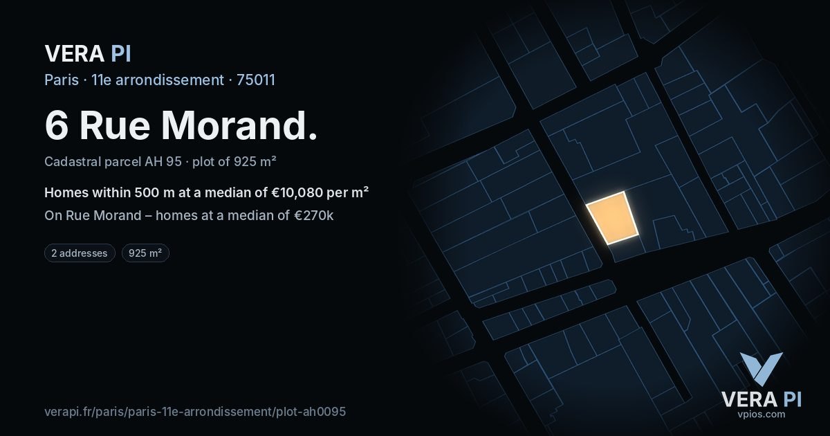 6 Rue Morand, 11e arrondissement at night – the plot lit, the parcels around coloured by the prices near them