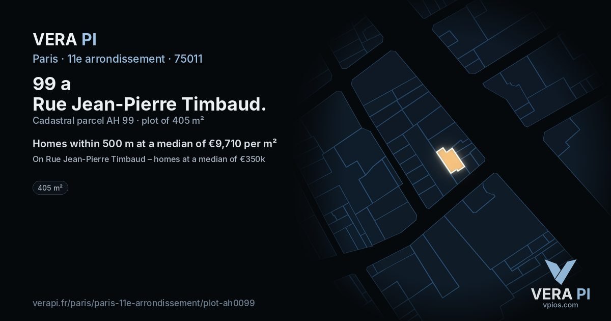 99 a Rue Jean-Pierre Timbaud, 11e arrondissement at night – the plot lit, the parcels around coloured by the prices near them