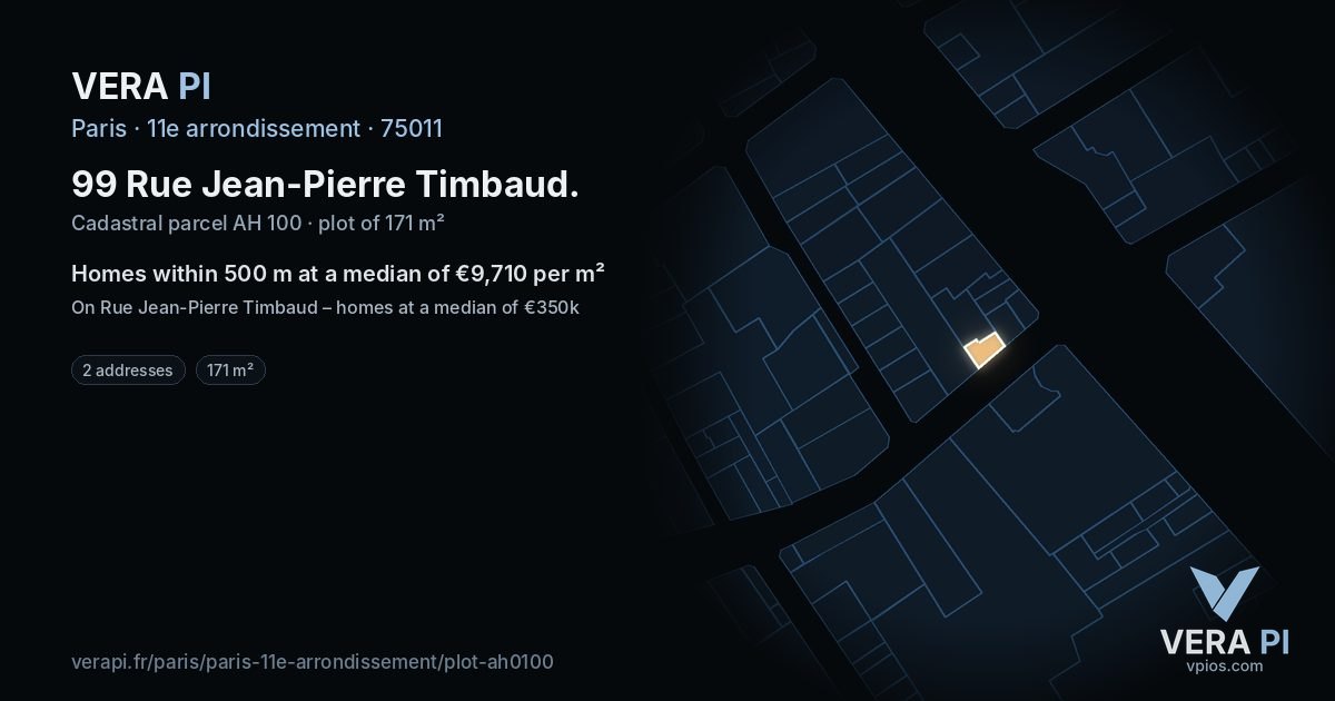 99 Rue Jean-Pierre Timbaud, 11e arrondissement at night – the plot lit, the parcels around coloured by the prices near them
