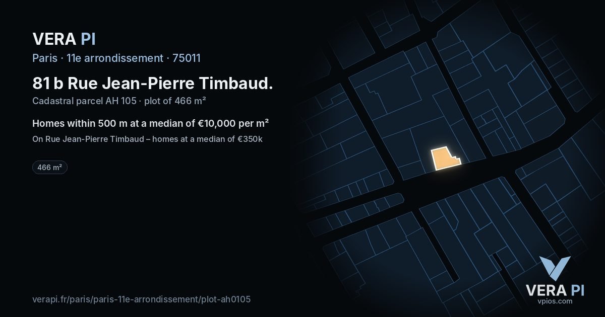 81 b Rue Jean-Pierre Timbaud, 11e arrondissement at night – the plot lit, the parcels around coloured by the prices near them