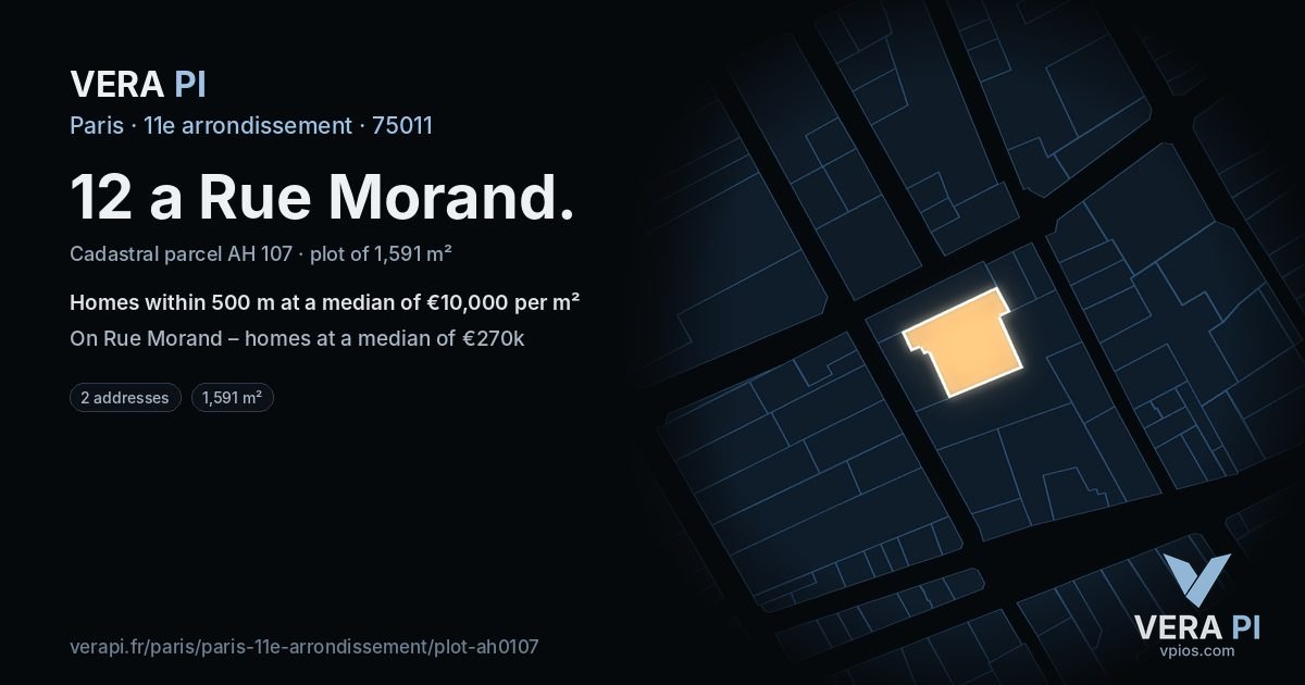 12 a Rue Morand, 11e arrondissement at night – the plot lit, the parcels around coloured by the prices near them