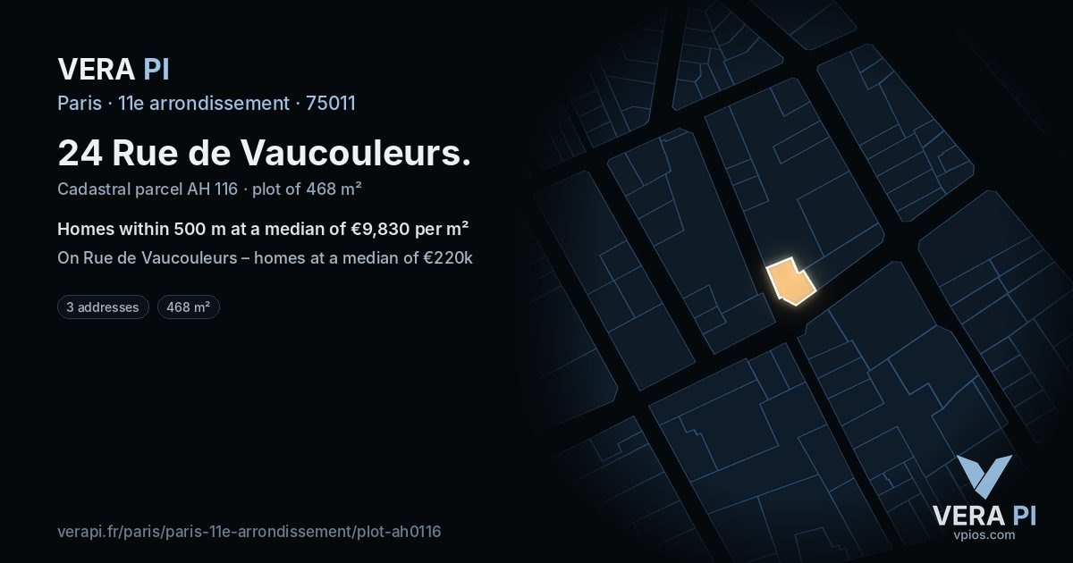 24 Rue de Vaucouleurs, 11e arrondissement at night – the plot lit, the parcels around coloured by the prices near them