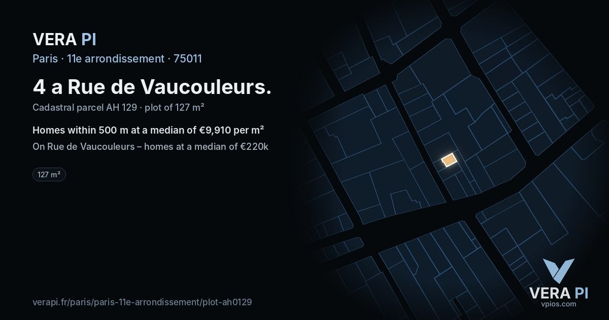 4 a Rue de Vaucouleurs, 11e arrondissement at night – the plot lit, the parcels around coloured by the prices near them
