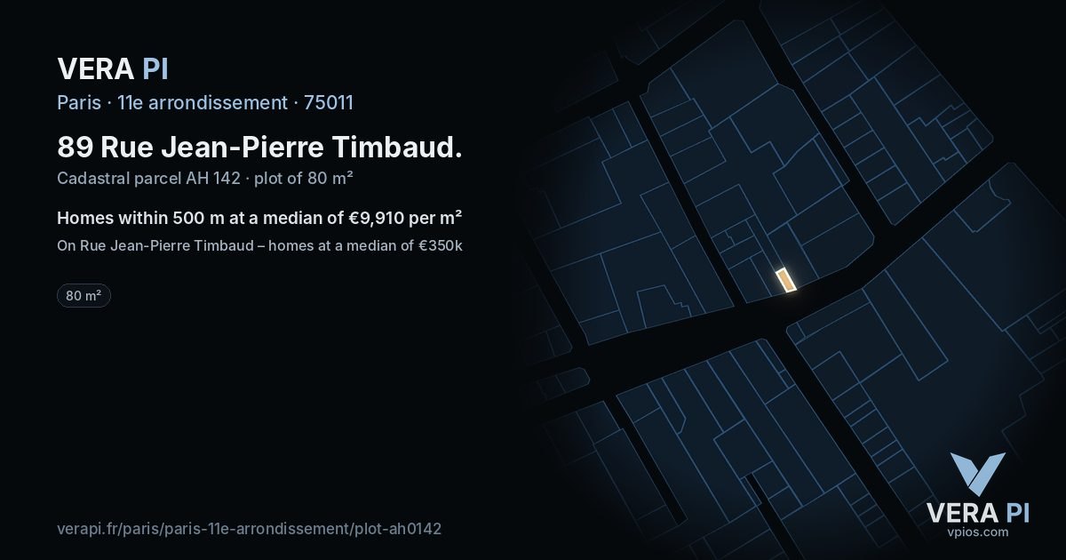 89 Rue Jean-Pierre Timbaud, 11e arrondissement at night – the plot lit, the parcels around coloured by the prices near them