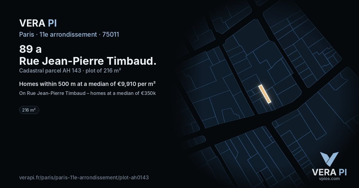 89 a Rue Jean-Pierre Timbaud, 11e arrondissement at night – the plot lit, the parcels around coloured by the prices near them