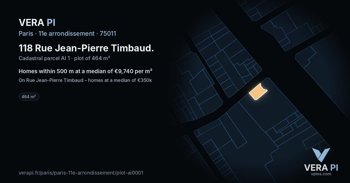 118 Rue Jean-Pierre Timbaud, 11e arrondissement at night – the plot lit, the parcels around coloured by the prices near them