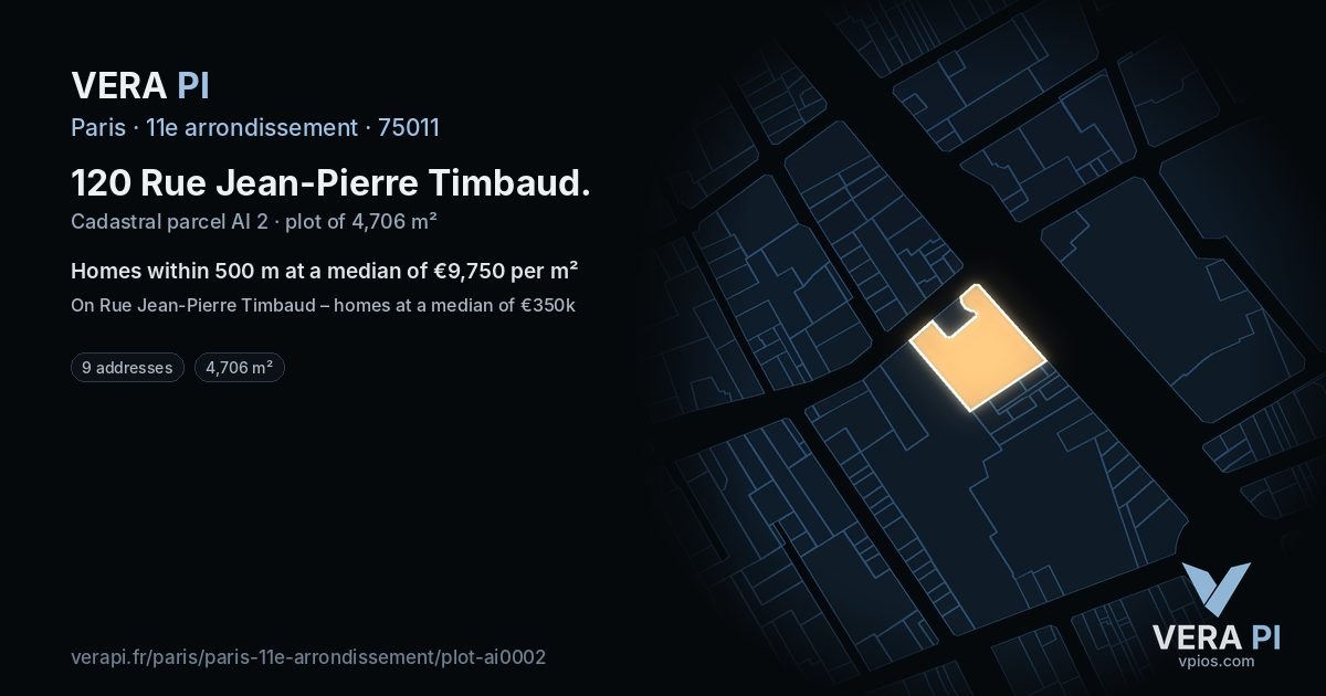 120 Rue Jean-Pierre Timbaud, 11e arrondissement at night – the plot lit, the parcels around coloured by the prices near them