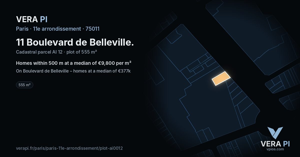 11 Boulevard de Belleville, 11e arrondissement at night – the plot lit, the parcels around coloured by the prices near them