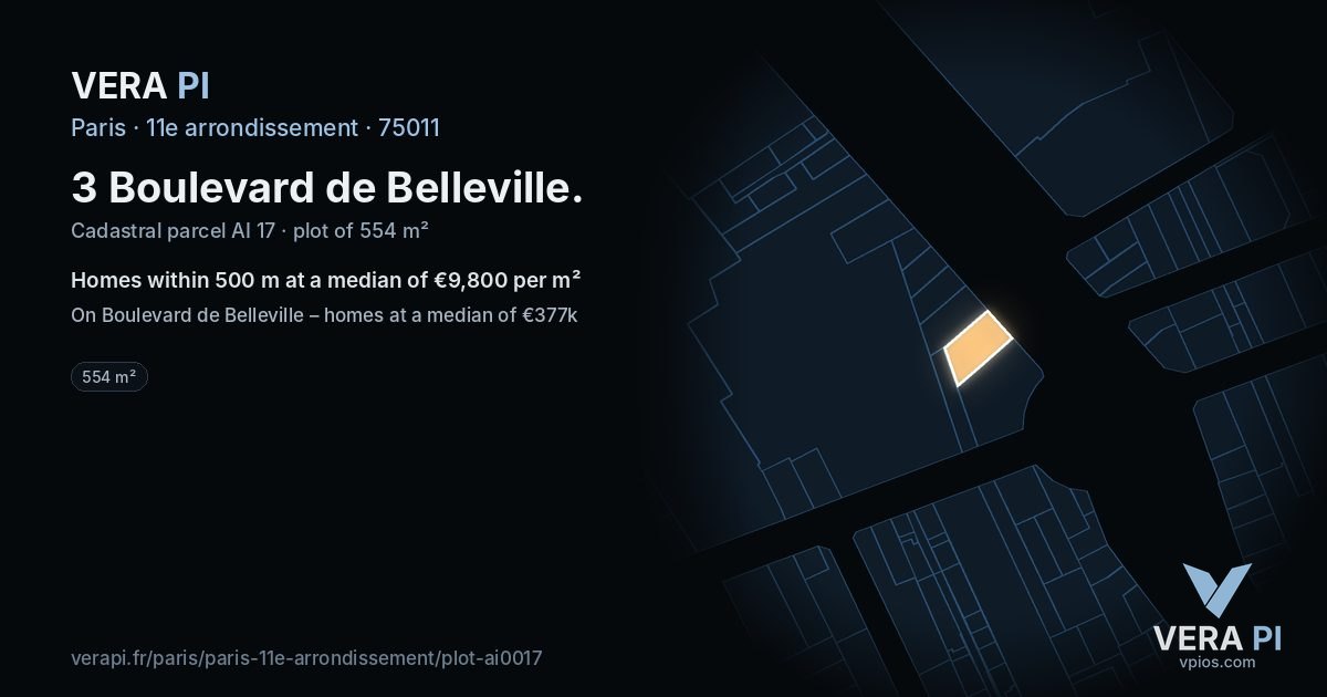 3 Boulevard de Belleville, 11e arrondissement at night – the plot lit, the parcels around coloured by the prices near them