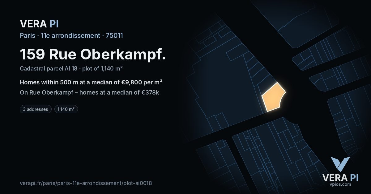 159 Rue Oberkampf, 11e arrondissement at night – the plot lit, the parcels around coloured by the prices near them