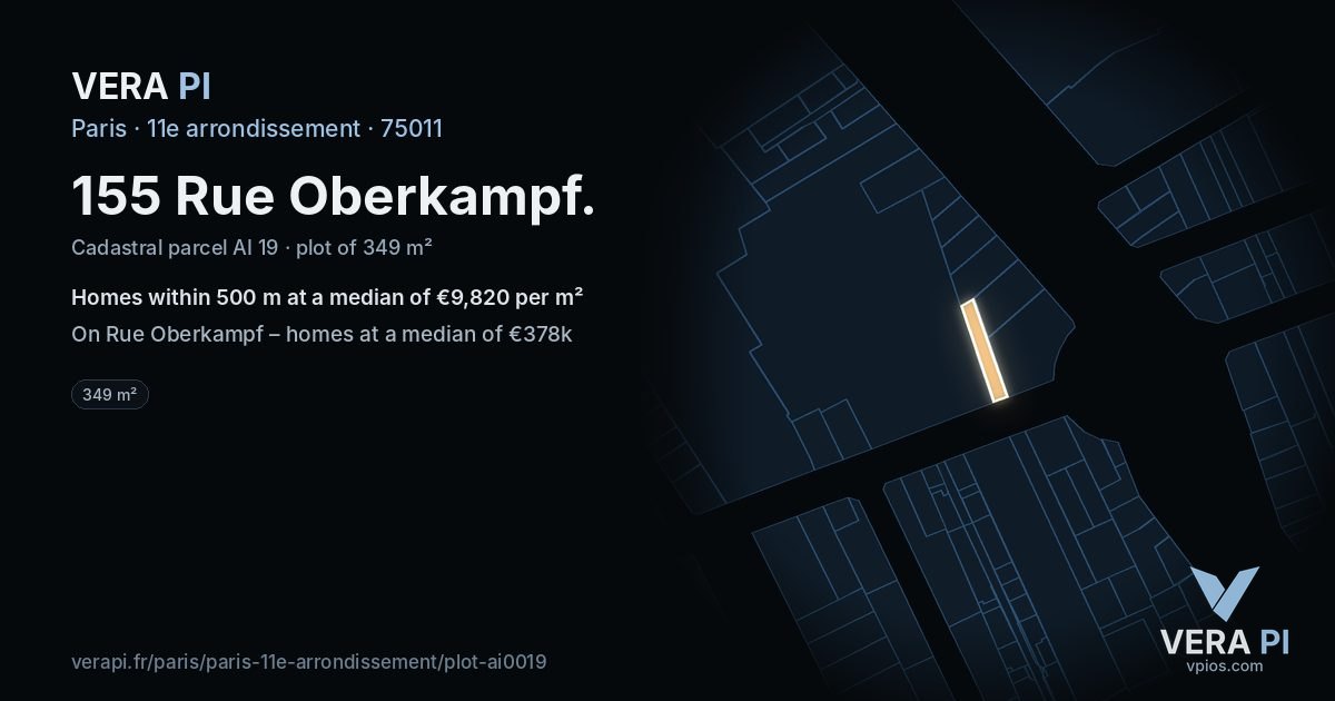 155 Rue Oberkampf, 11e arrondissement at night – the plot lit, the parcels around coloured by the prices near them