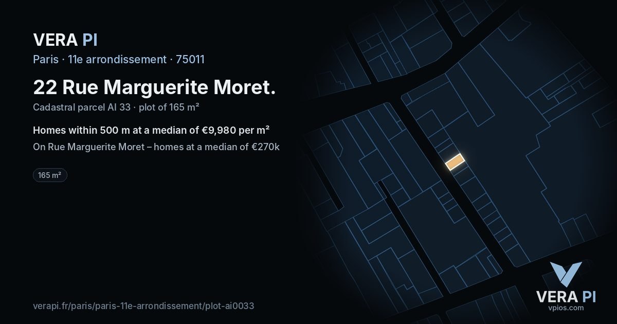 22 Rue Marguerite Moret, 11e arrondissement at night – the plot lit, the parcels around coloured by the prices near them