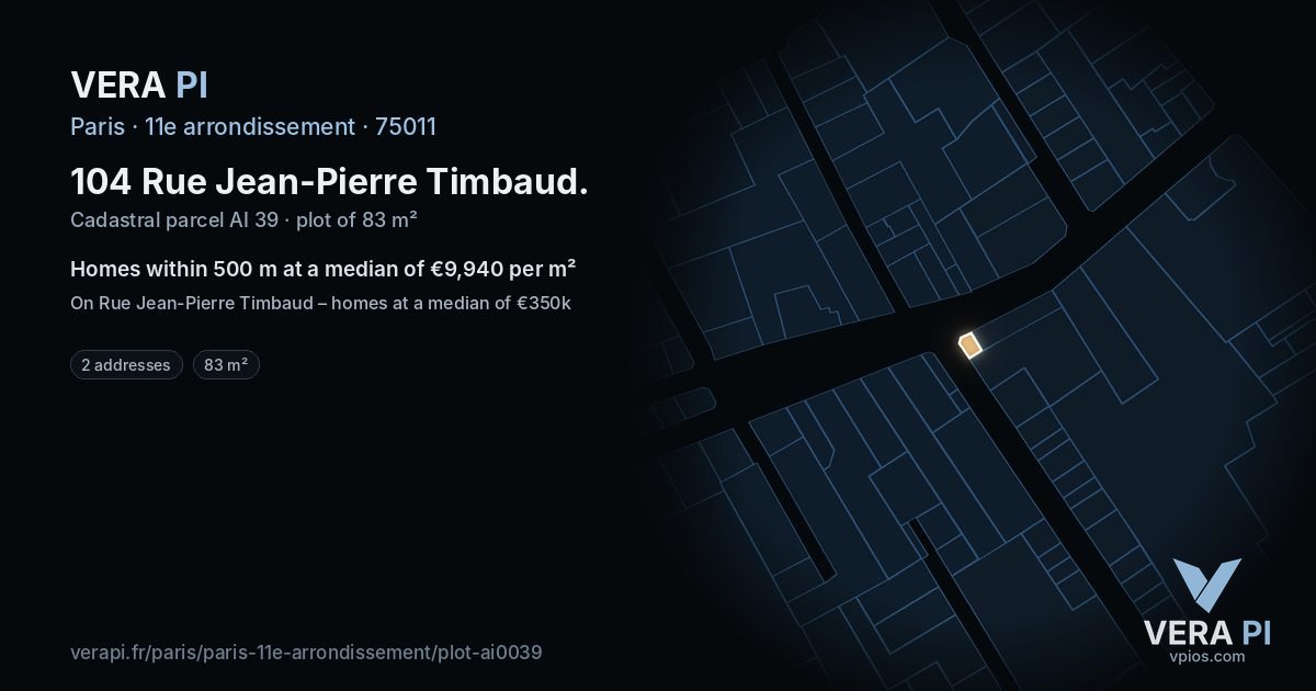 104 Rue Jean-Pierre Timbaud, 11e arrondissement at night – the plot lit, the parcels around coloured by the prices near them