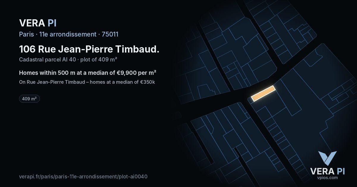 106 Rue Jean-Pierre Timbaud, 11e arrondissement at night – the plot lit, the parcels around coloured by the prices near them